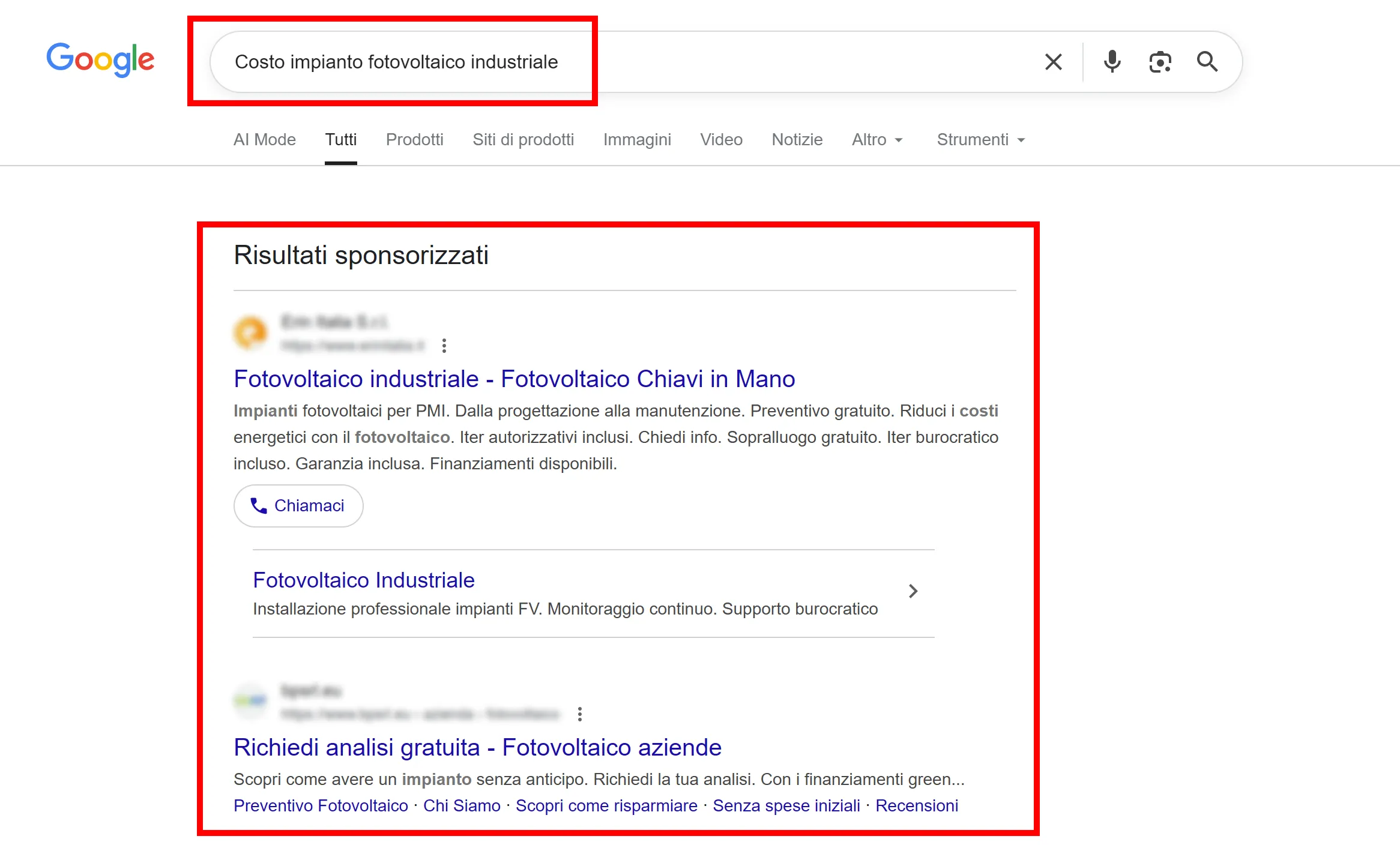 Esempio di ricerca transazionale su Google Ads